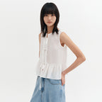 LOOKAST RENEE SHEER RIBBON SLEEVELESS BLOUSE_WHITE