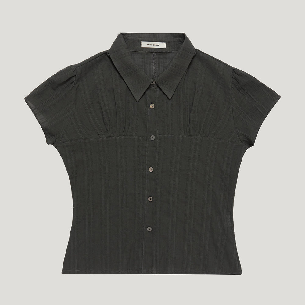UUNE SCENE [3rd reorder]Sheer Cap Sleeve Shirt_Charcoal