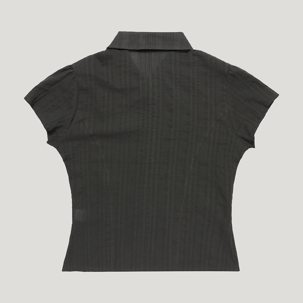 UUNE SCENE [3rd reorder]Sheer Cap Sleeve Shirt_Charcoal