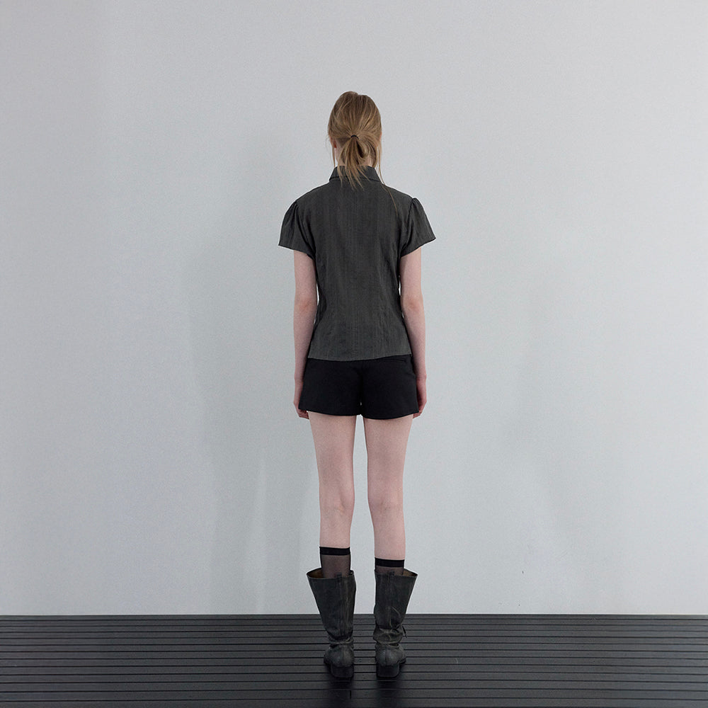 UUNE SCENE [3rd reorder]Sheer Cap Sleeve Shirt_Charcoal