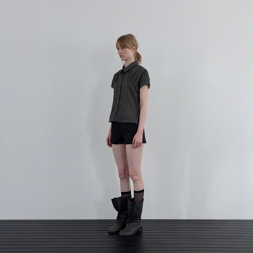 UUNE SCENE [3rd reorder]Sheer Cap Sleeve Shirt_Charcoal