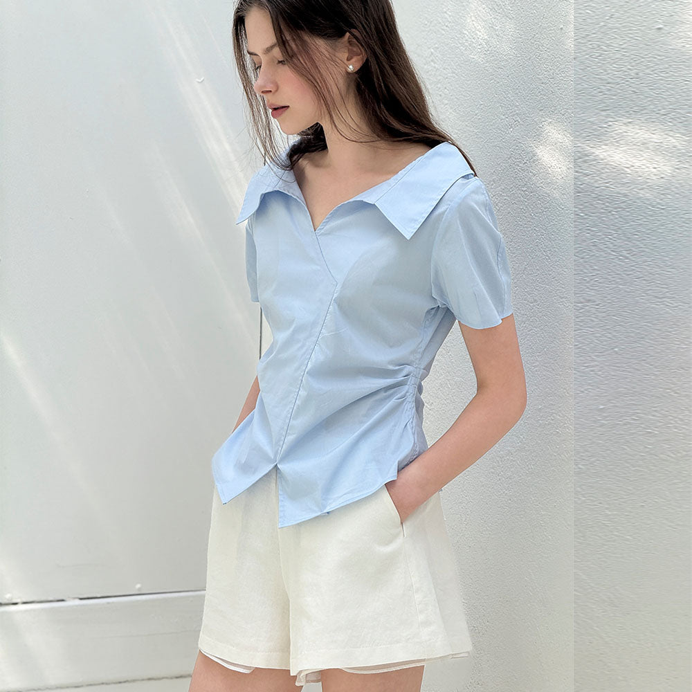 L'AUTRE DE MIN [L size added] Amanda Summer Blue Shirts