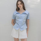 L'AUTRE DE MIN [L size added] Amanda Summer Blue Shirts