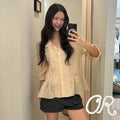 OURO BOHEMIAN SHIRRING BLOUSE [ SAND BEIGE ]