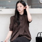 PENFIELD Pin tuck detail check shirt brown_FS2WR22F