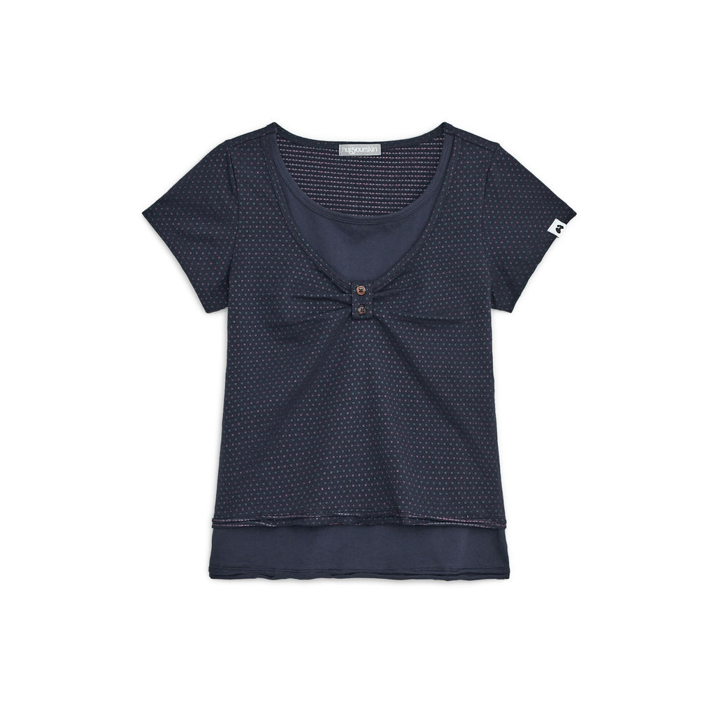 HUGYOURSKIN Layered henry neck top (Navy)