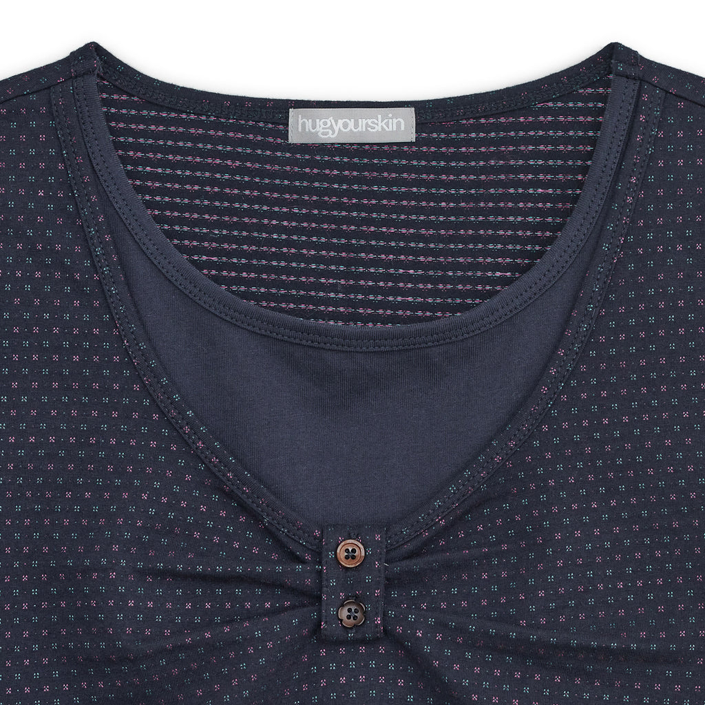 HUGYOURSKIN Layered henry neck top (Navy)