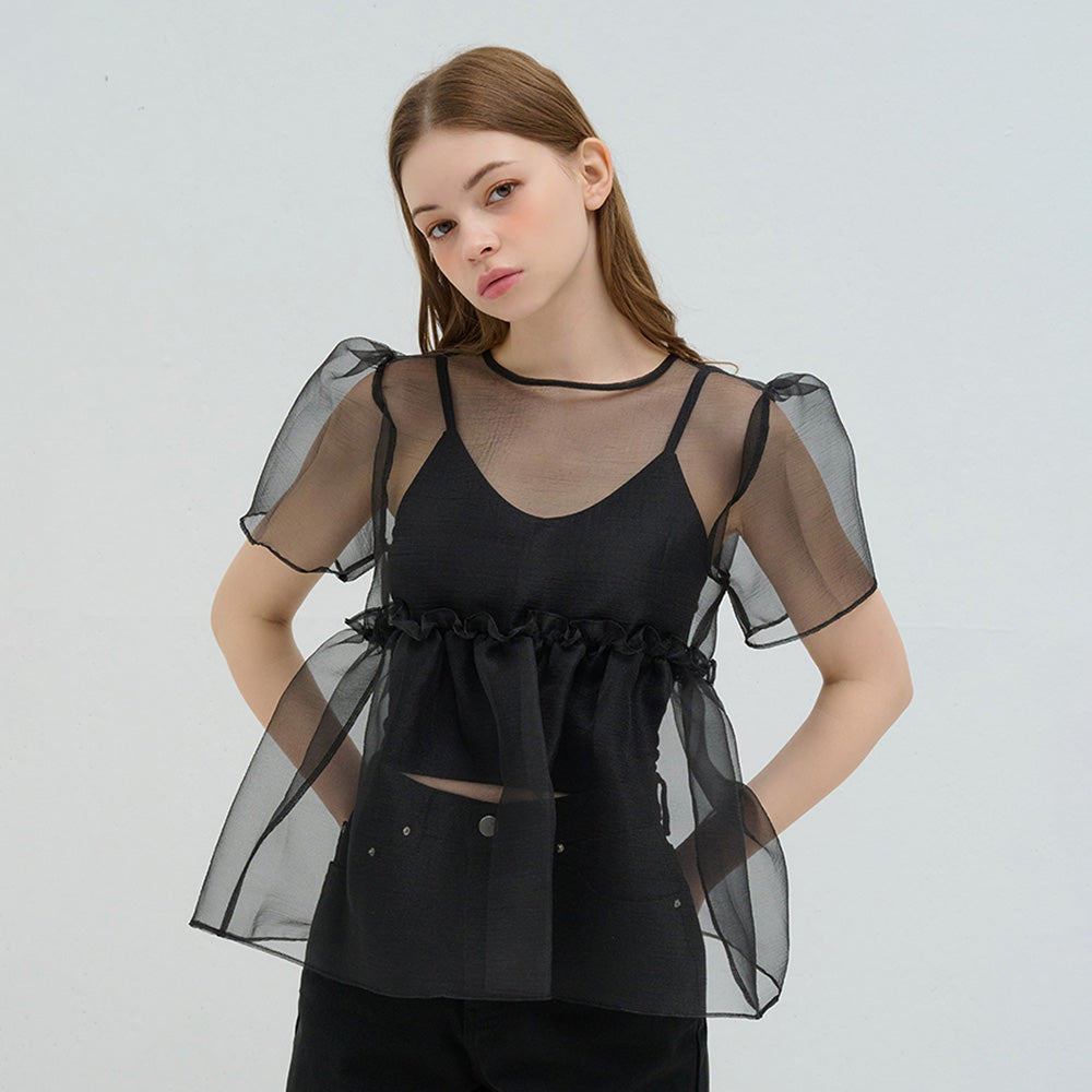 CAMINO Organza layered blouse black