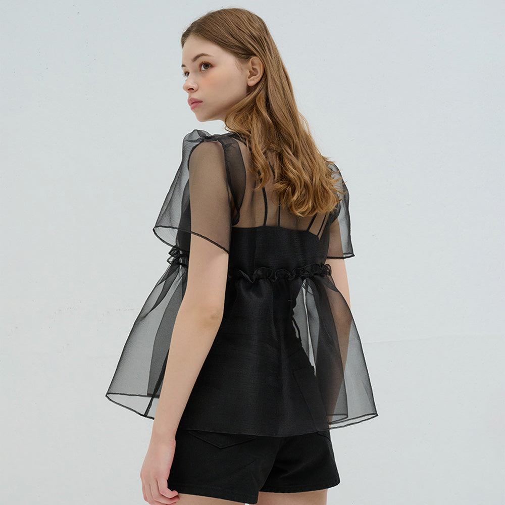 CAMINO Organza layered blouse black