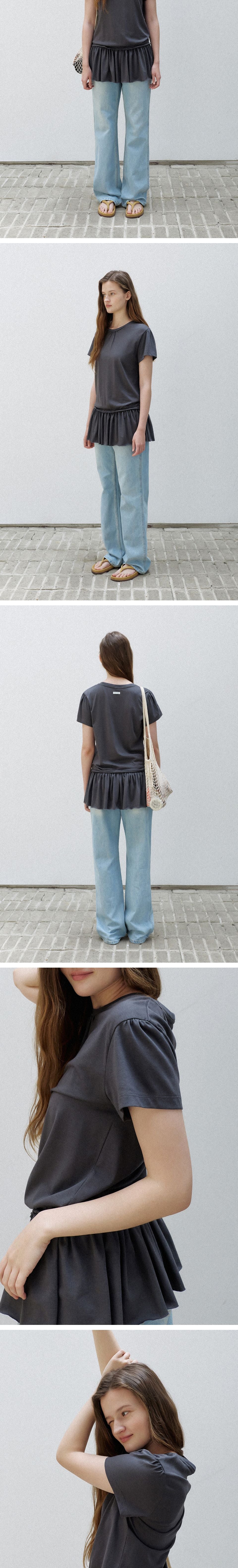 BRENDA BRENDEN SEOUL shirring long tee - charcoal