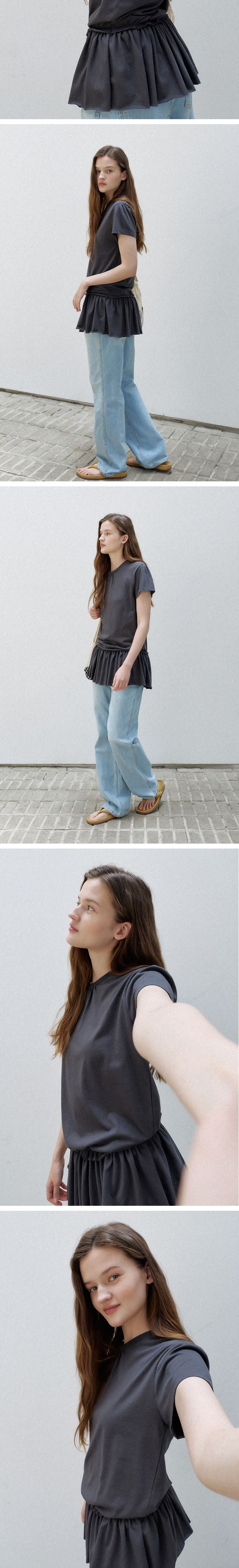 BRENDA BRENDEN SEOUL shirring long tee - charcoal