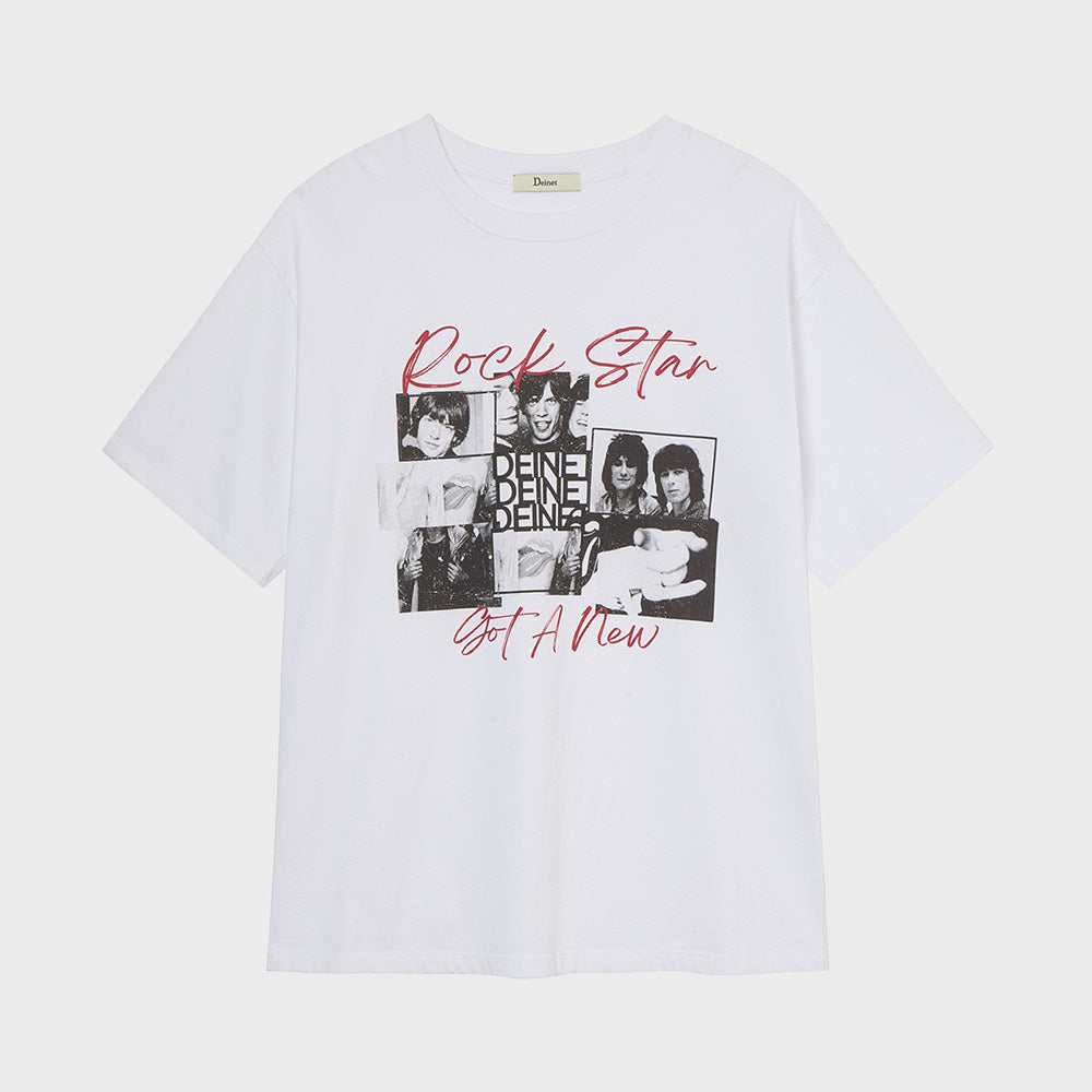 DEINET BAND GRAPHIC T-SHIRT IN WHITE