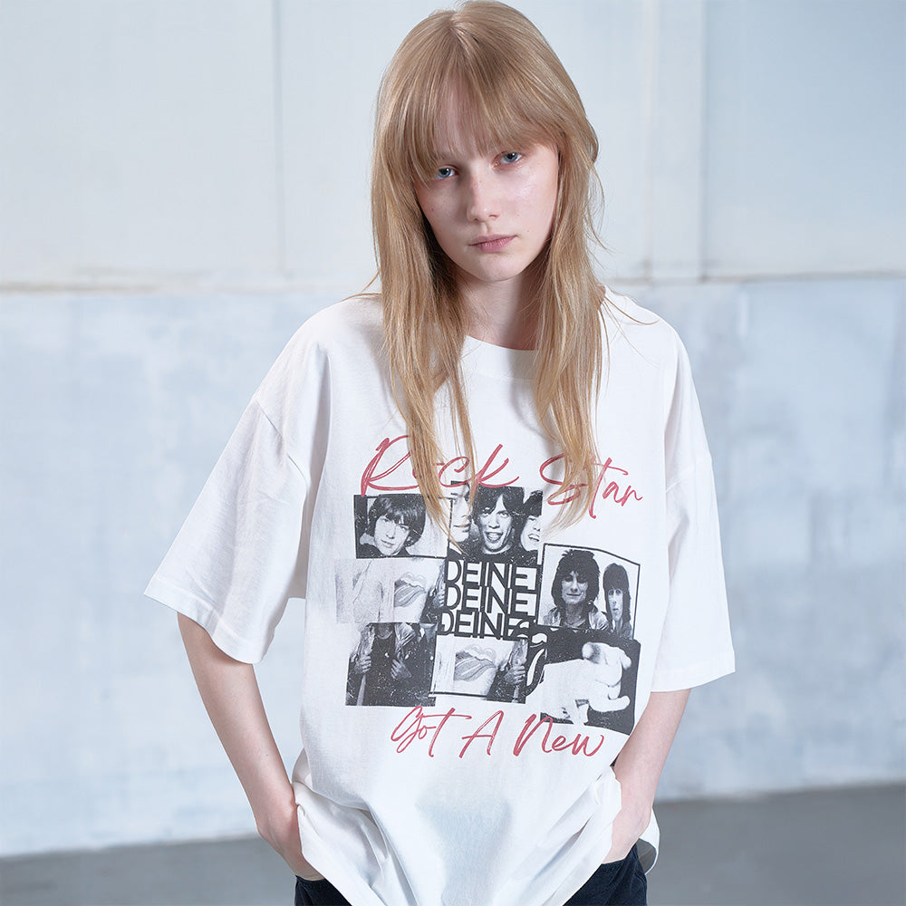 DEINET BAND GRAPHIC T-SHIRT IN WHITE