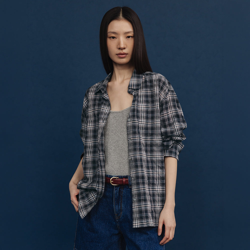 AND YOU Carlsberg loose fit check shirt (Light blue check/Navy check)_2GMUBL15