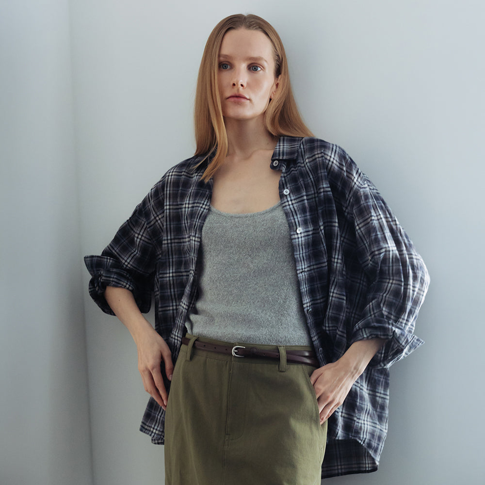 AND YOU Carlsberg loose fit check shirt (Light blue check/Navy check)_2GMUBL15