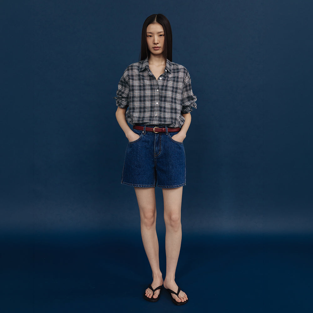 AND YOU Carlsberg loose fit check shirt (Light blue check/Navy check)_2GMUBL15