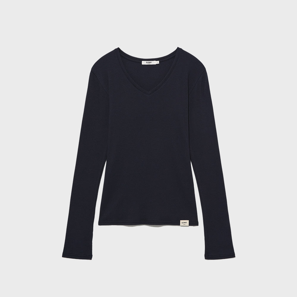 GLOWNY G CLASSIC V-NECK RIB LONG SLEEVE (NAVY)