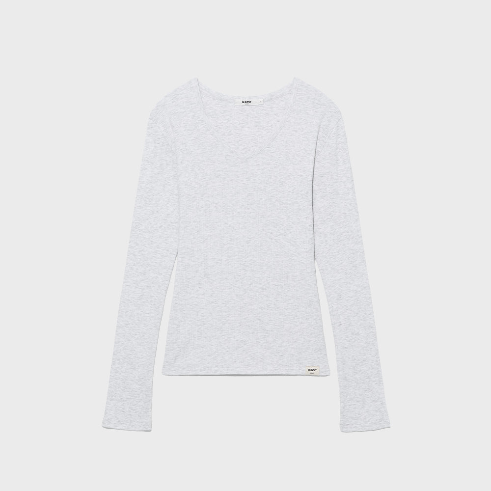 GLOWNY G CLASSIC V-NECK RIB LONG SLEEVE (MELANGE GRAY)