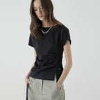 ZOOC Boat neck side shirring slim fit t-shirt BK_Z262MSM202