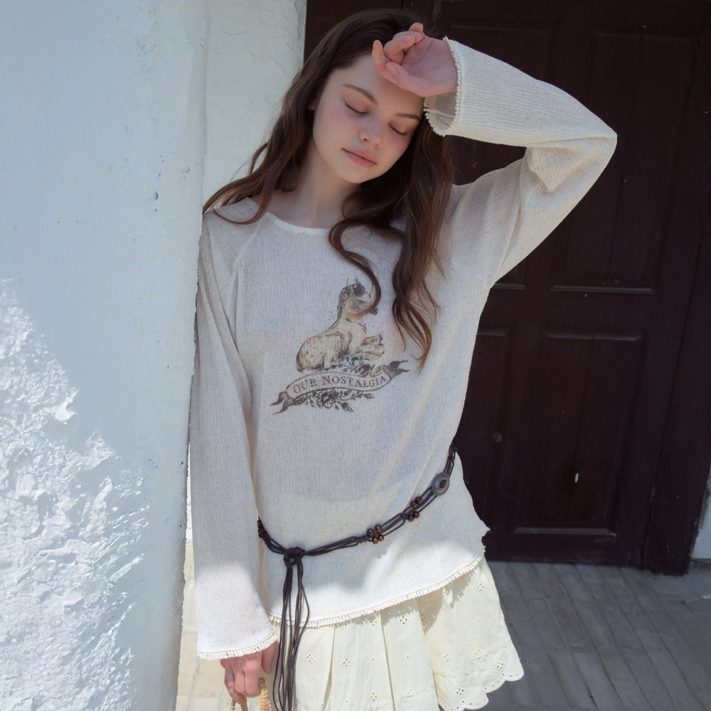 OURNOSTALGIA Linen Pony Fringe T-Shirt_Natural(OB6TP07)