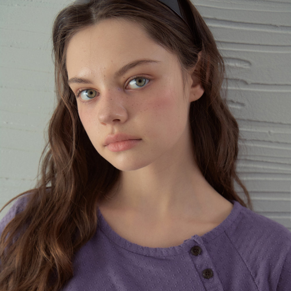 OURNOSTALGIA Jacquard Button Half T-Shirt_Vintage Purple(OB6TP15)