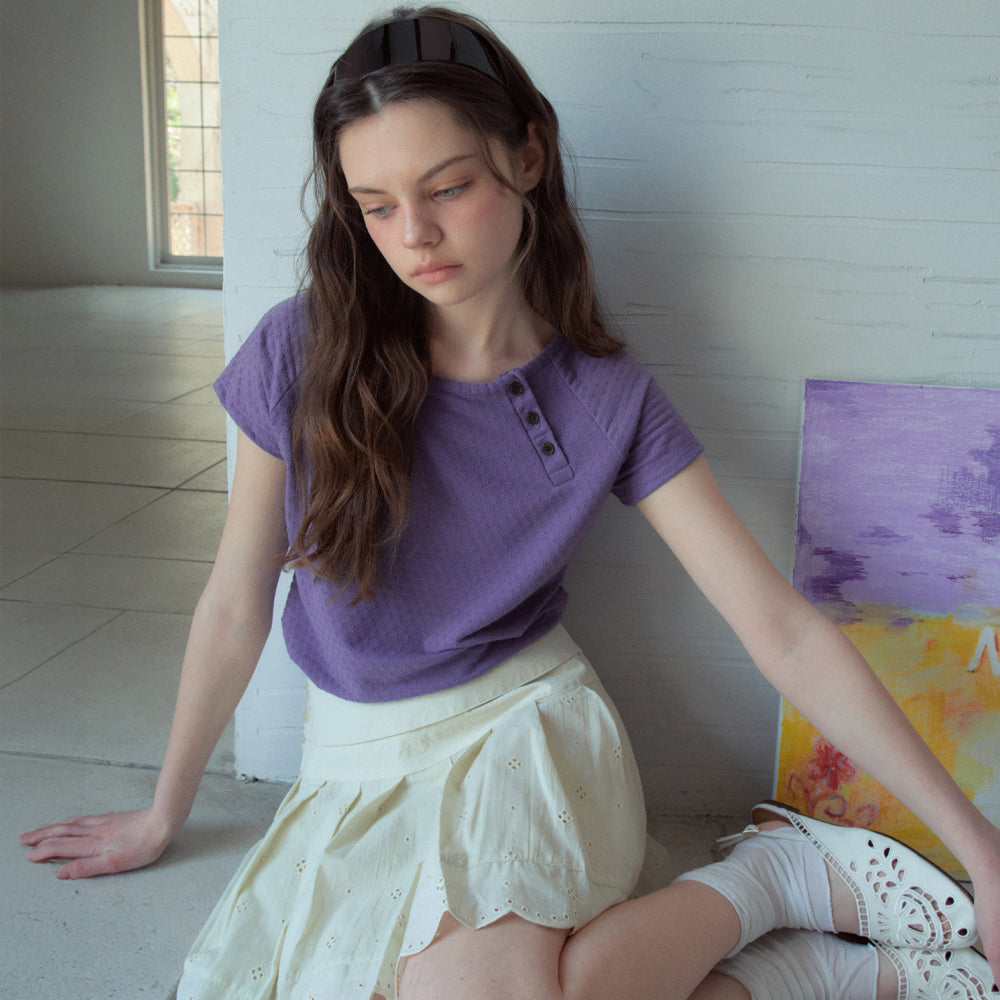 OURNOSTALGIA Jacquard Button Half T-Shirt_Vintage Purple(OB6TP15)