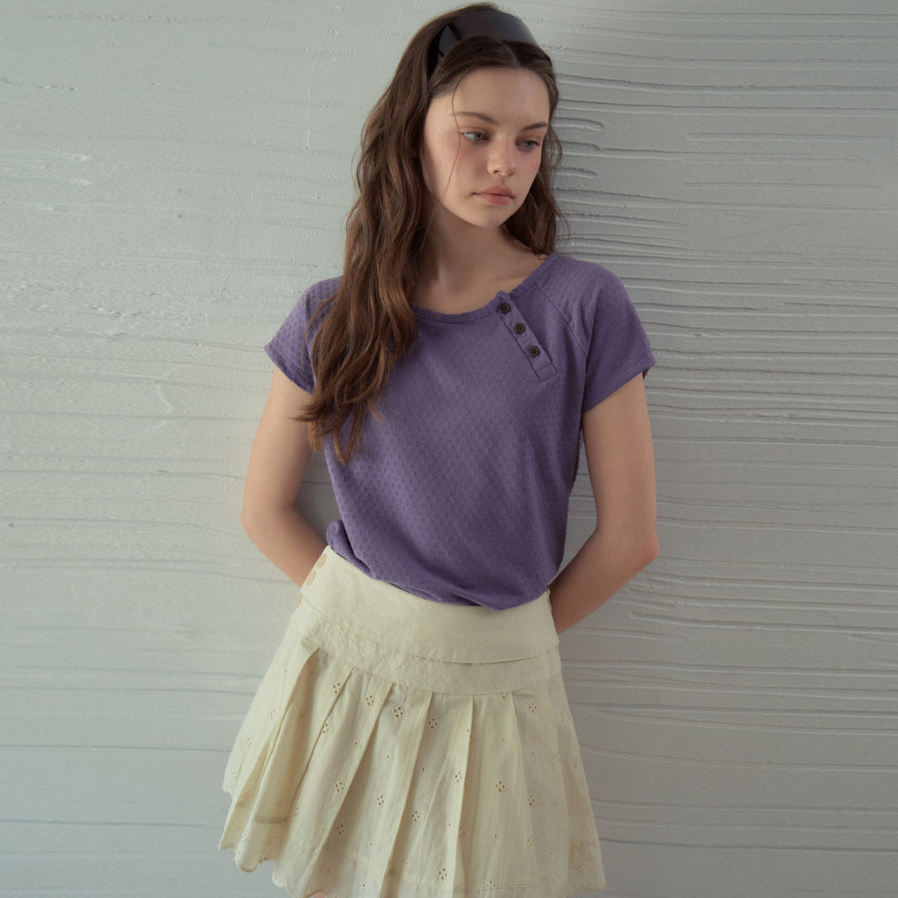 OURNOSTALGIA Jacquard Button Half T-Shirt_Vintage Purple(OB6TP15)