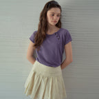 OURNOSTALGIA Jacquard Button Half T-Shirt_Vintage Purple(OB6TP15)