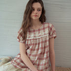 OURNOSTALGIA Avel Lace Check Blouse_Red(OB6BL12)