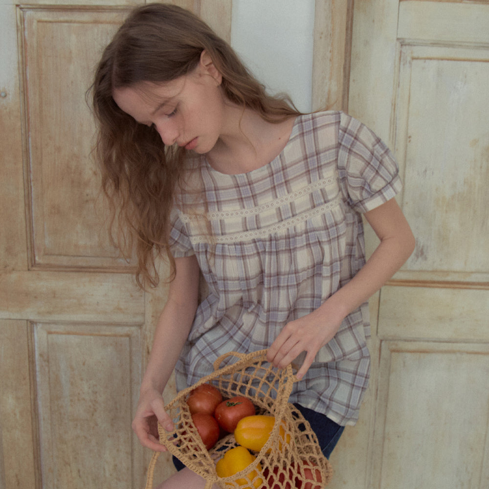OURNOSTALGIA Avel Lace Check Blouse_Light Blue(OB6BL12)