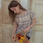 OURNOSTALGIA Avel Lace Check Blouse_Light Blue(OB6BL12)