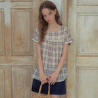 OURNOSTALGIA Avel Lace Check Blouse_Light Blue(OB6BL12)
