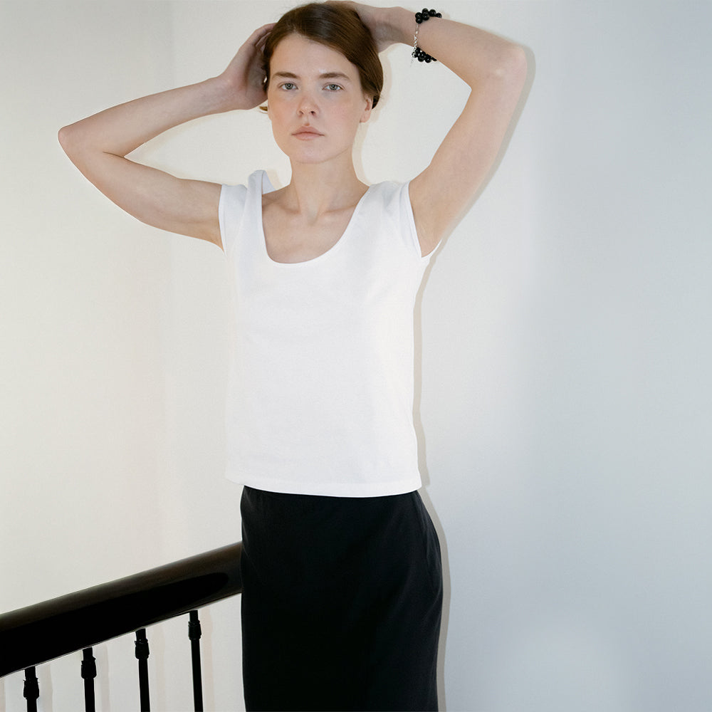 Carriere DEEP SCOOP-NECK JERSEY TOP - WHITE