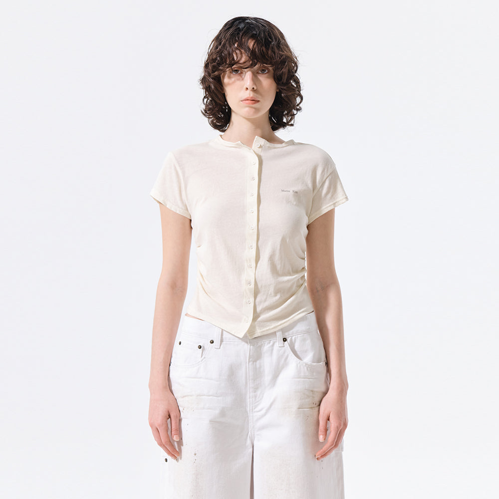MATIN KIM SIDE SHIRRING BUTTON TOP IN CREAM