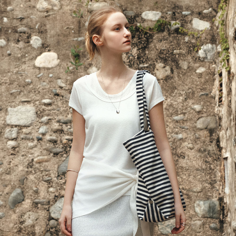 Siyazu SITP5300 See-through cap sleeve slim short sleeve tee_White