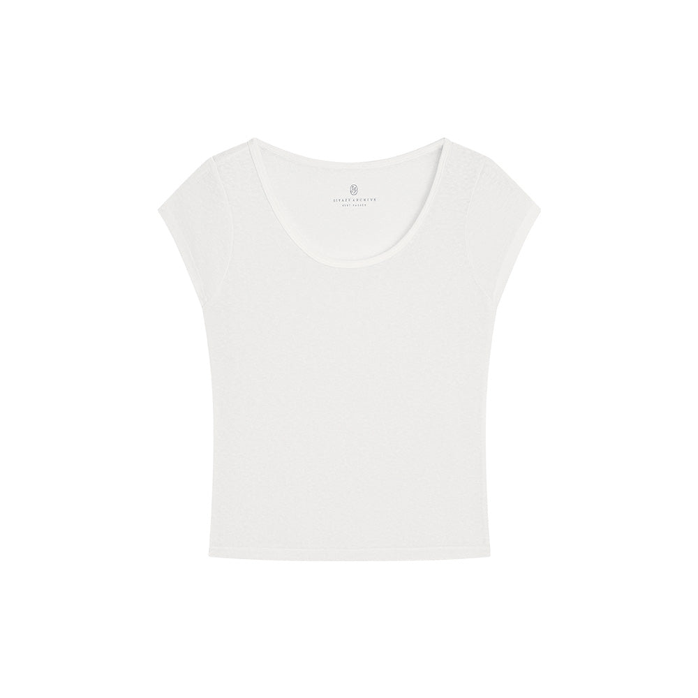 Siyazu SITP5300 See-through cap sleeve slim short sleeve tee_White