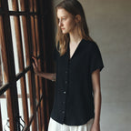 Siyazu SITP5292 Open collar retro short sleeve shirt_Black