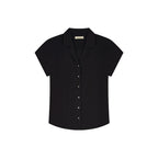 Siyazu SITP5292 Open collar retro short sleeve shirt_Black