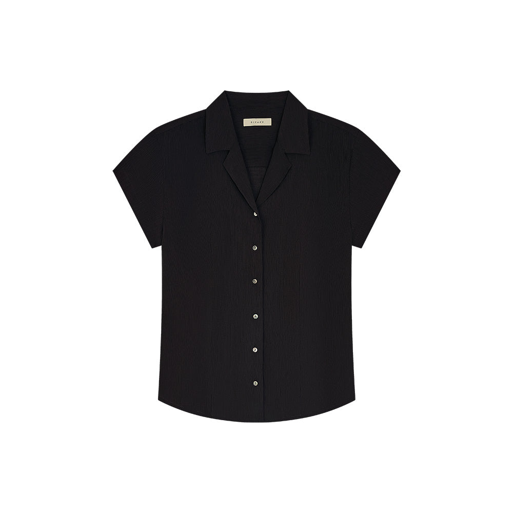 Siyazu SITP5292 Open collar retro short sleeve shirt_Black