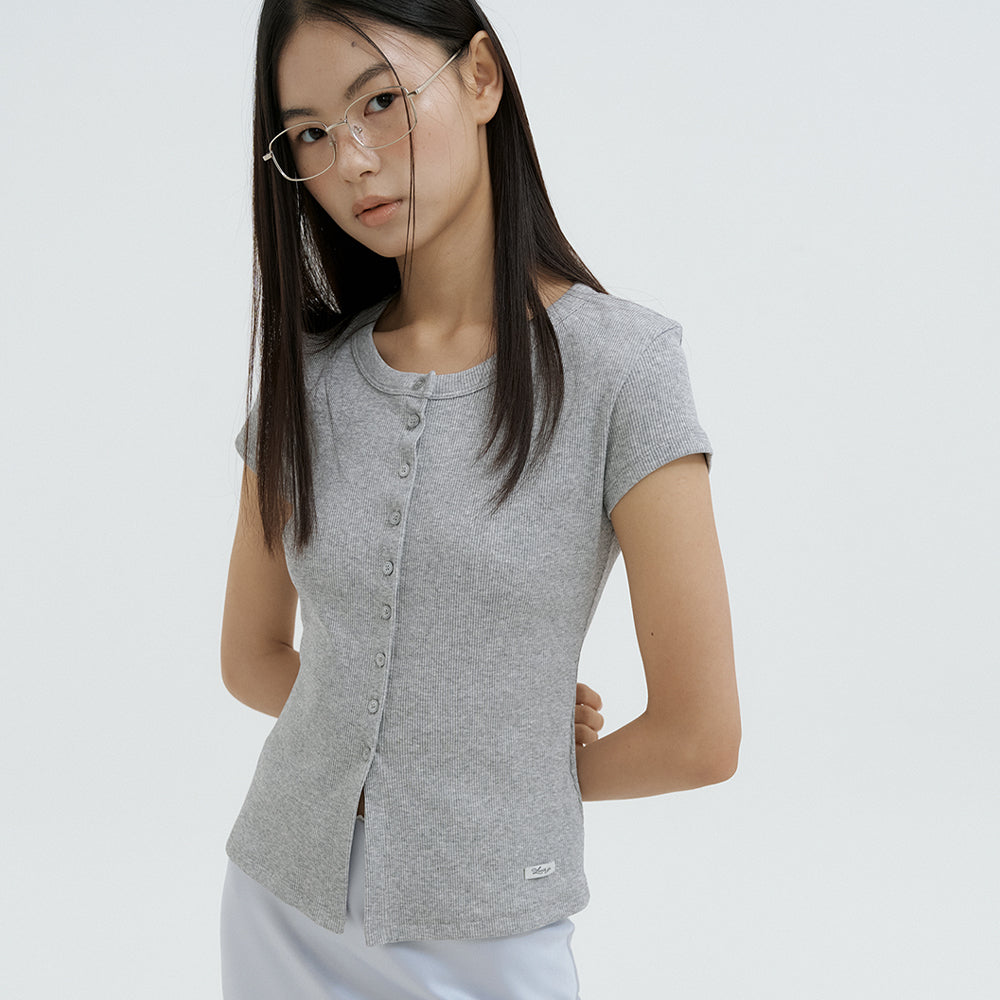 Lucir zu Henley Button-Up Sleeve Top (melange gray)