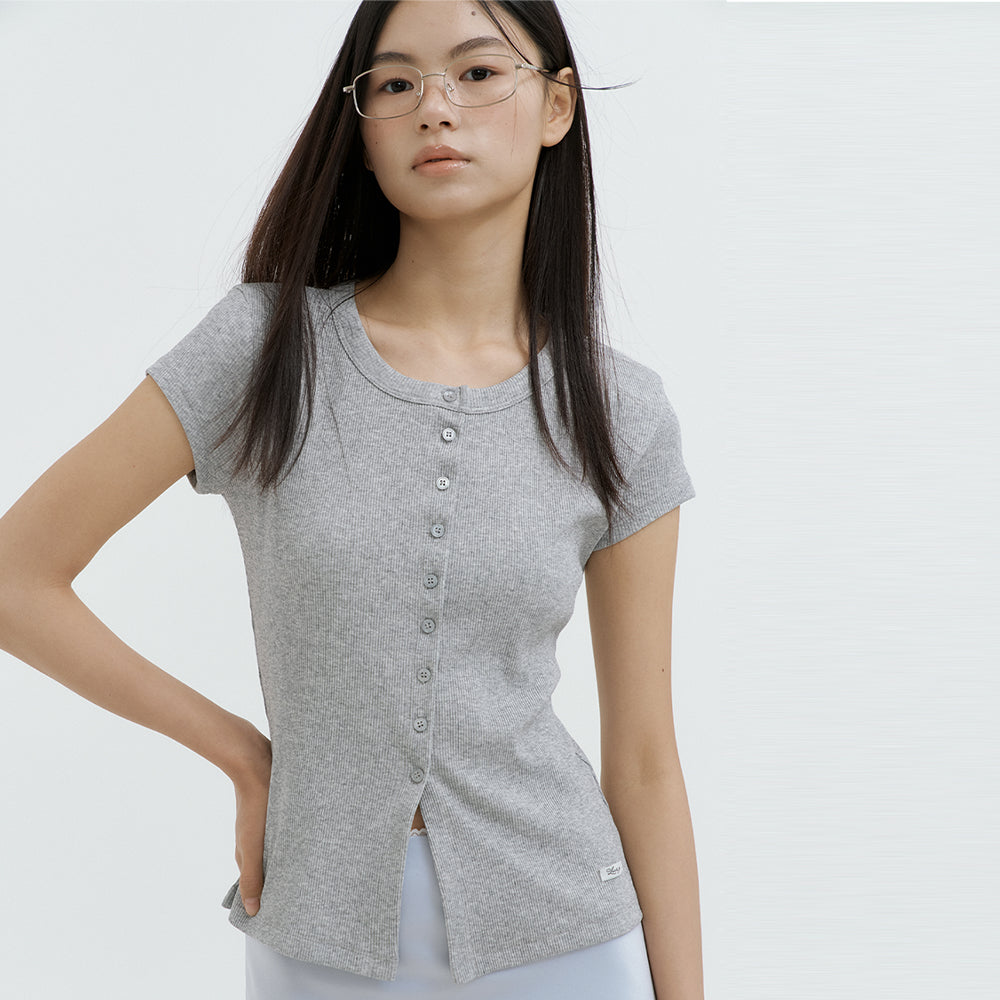 Lucir zu Henley Button-Up Sleeve Top (melange gray)