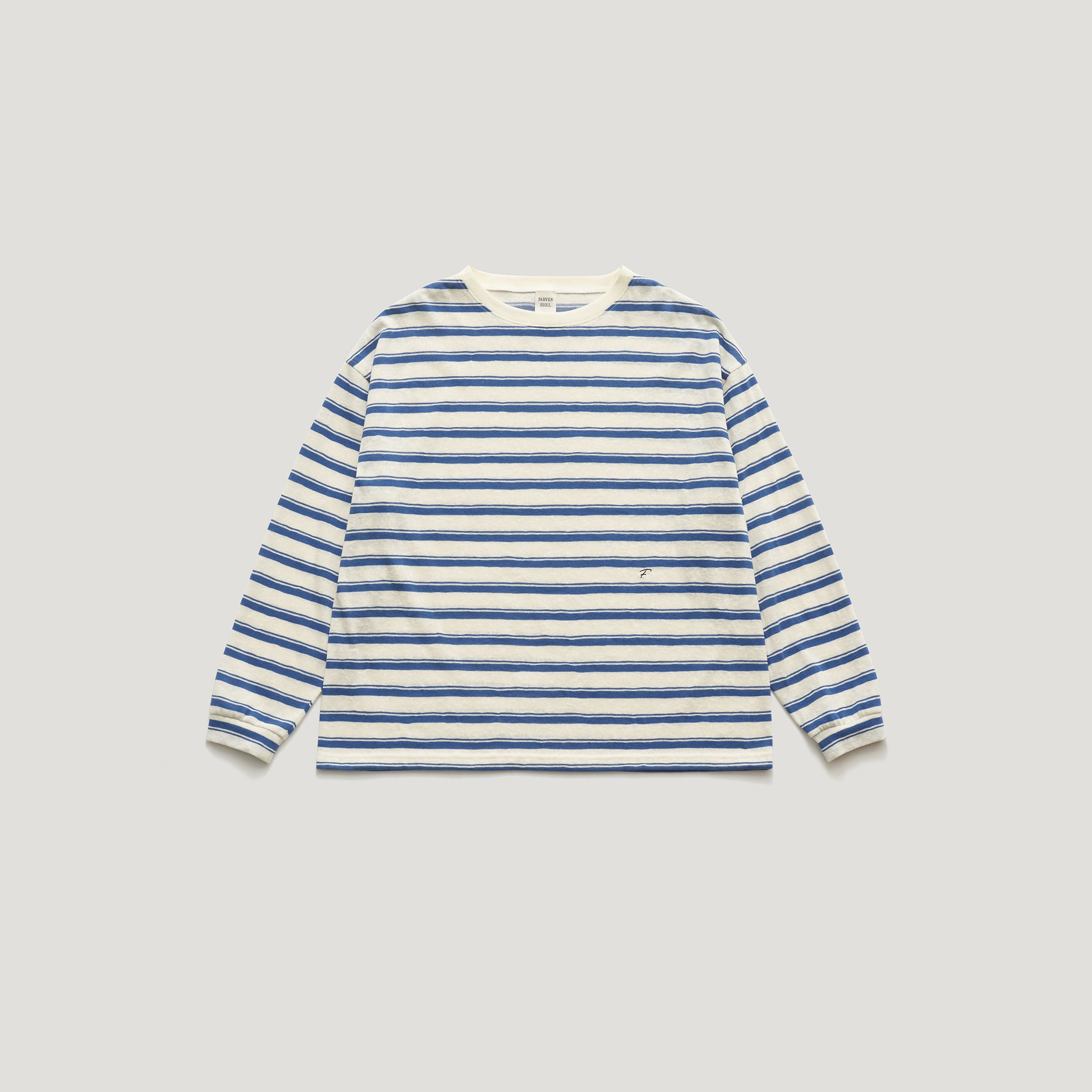 FARVEN [2nd reorder 5/29 PM17:25 open] NAT STRIPE LONG SLEEVE T-SHIRT_VINTAGE BLUE