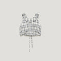 FARVEN SELINA CHECK FRILL-NECK CROP SLEEVELESS_FOG GREY