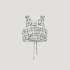 FARVEN SELINA CHECK FRILL-NECK CROP SLEEVELESS_FOG GREY