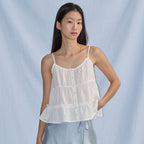CITYBREEZE Tiered shirring sleeveless top_WHITE