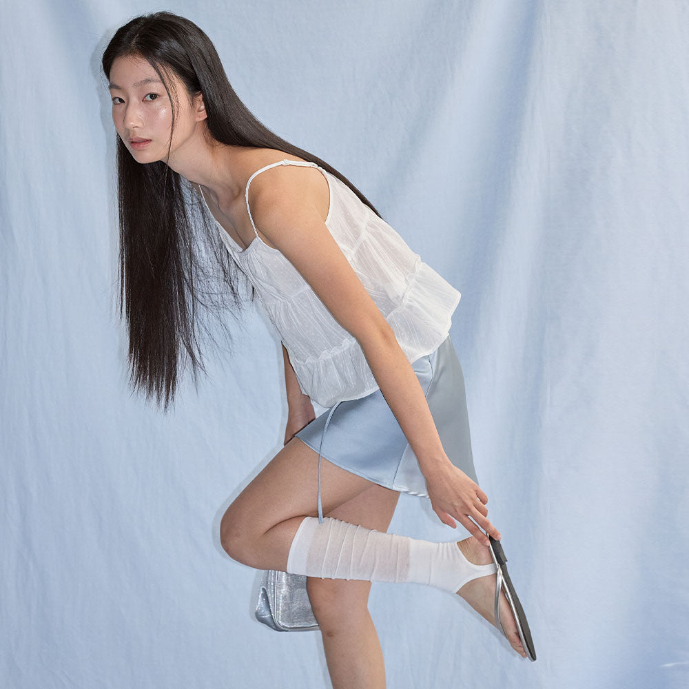 CITYBREEZE Tiered shirring sleeveless top_WHITE