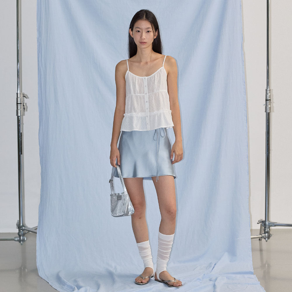 CITYBREEZE Tiered shirring sleeveless top_WHITE