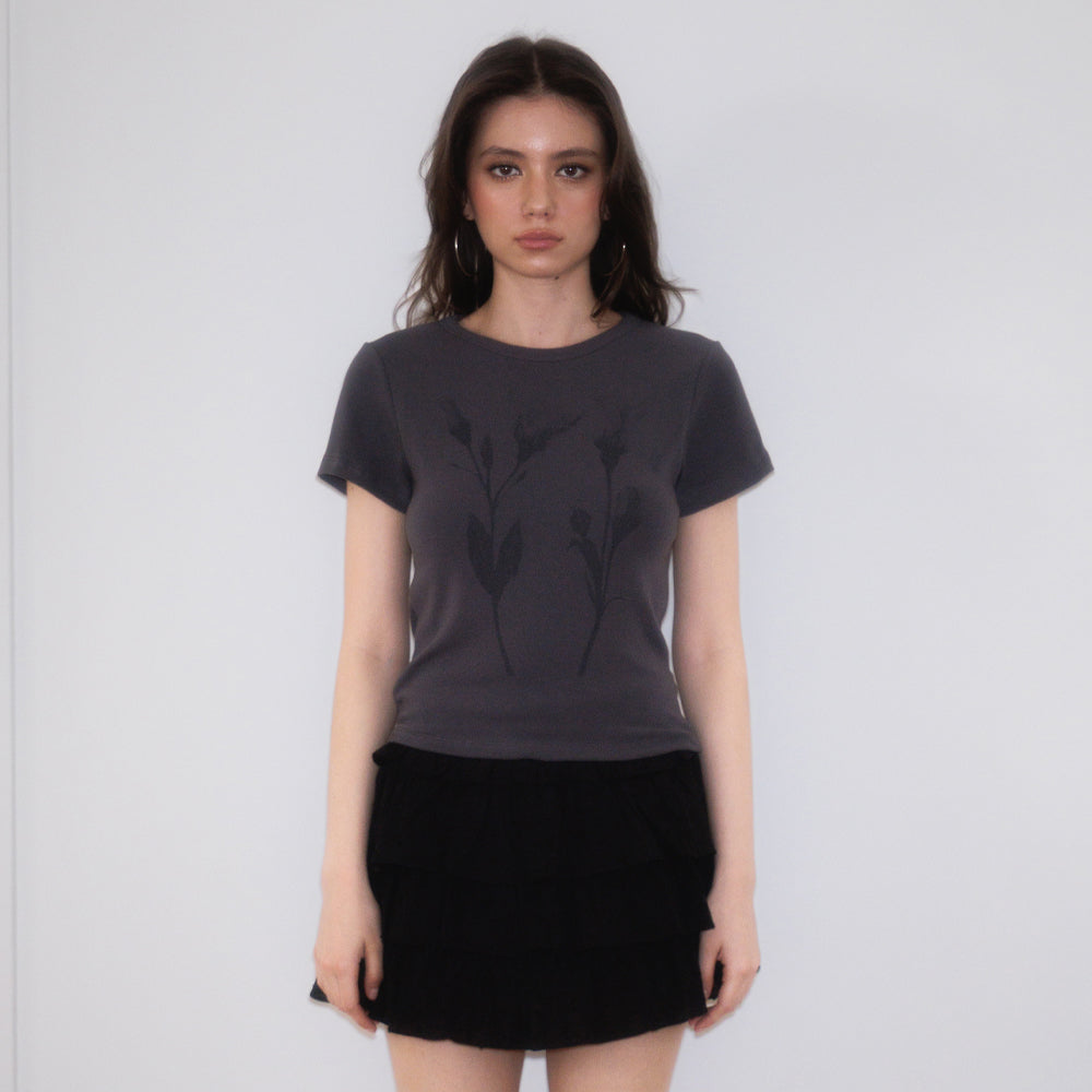 RoséFrantz Floral Sketch Graphic T-shirt [Charcoal]