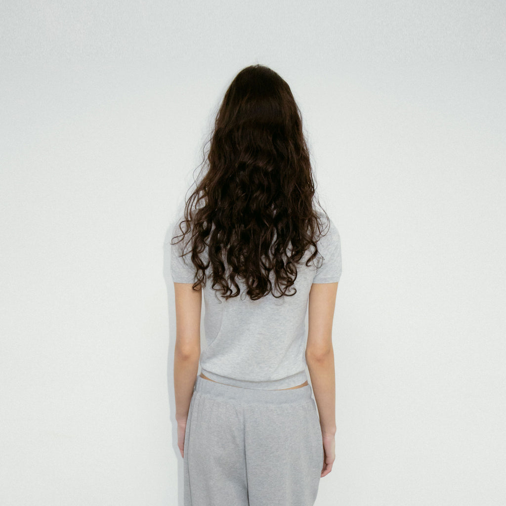 REPOS Airy Cotton Blend Knit Top (M Grey)
