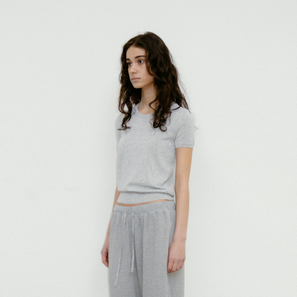 REPOS Airy Cotton Blend Knit Top (M Grey)